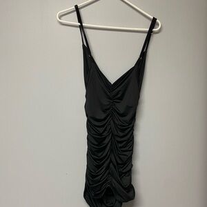 Black Ruched Spaghetti Strap Dress